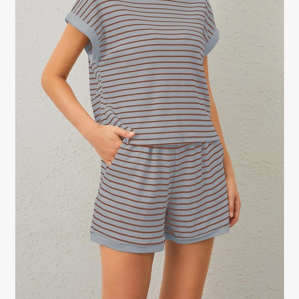 Blue and Brown Pajama Set with Relaxed Fit